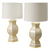 Pair of White & Yellow Bamboo Lamps