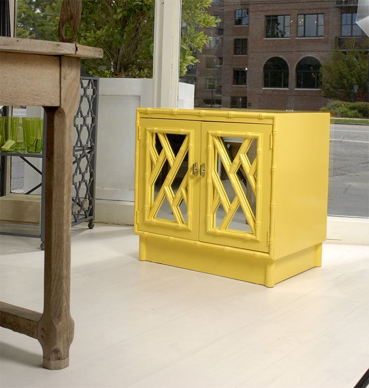 20th Century Pair of Yellow Mirrored Night Stands