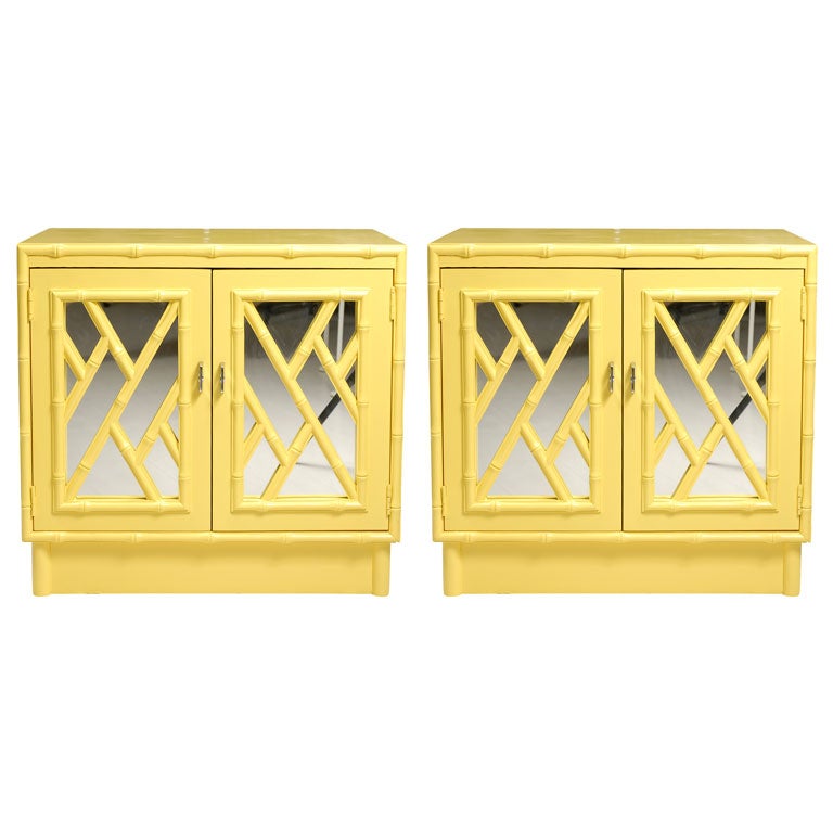 Pair of Yellow Mirrored Night Stands