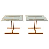 Pair of  Brass lamp Tables with Beveled Glass Tops