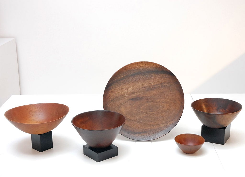 Art Carpenter was inspired by the wood turnings of James Prestini & Bob Stocksdale, which he saw displayed in the MOMA GOOD DESIGN exhibitons in the late 1940's.  By 1953 his own early wood turnings were being shown in those very same seminal