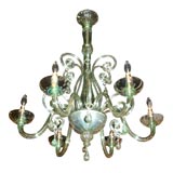Green glass six-arm chandelier by Venini Cappelin