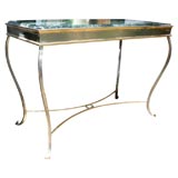 Brass and Steel Marble Top Table, Attributed to Jansen
