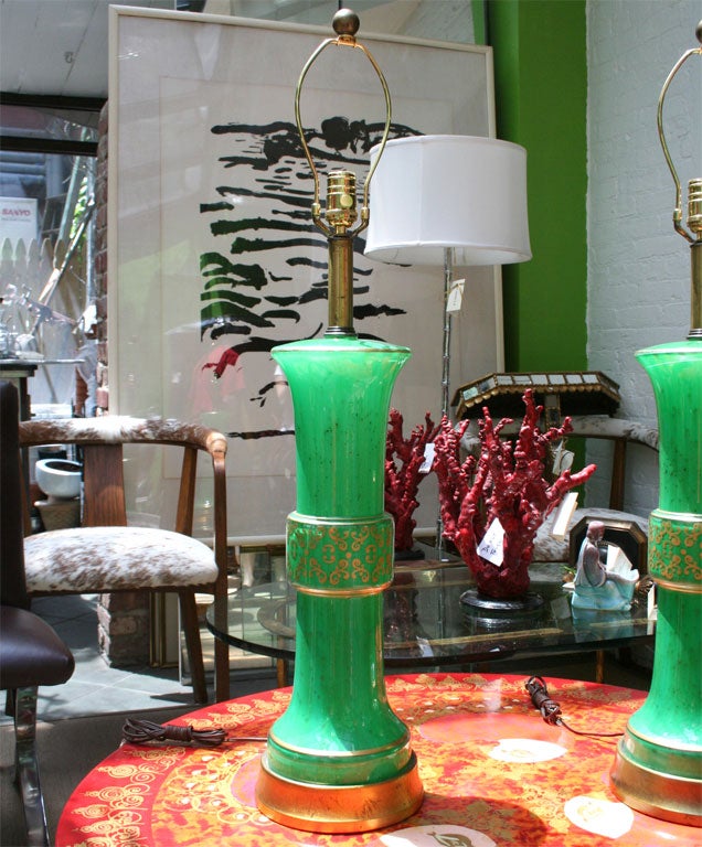 Italian Pair of Green Murano Table Lamps