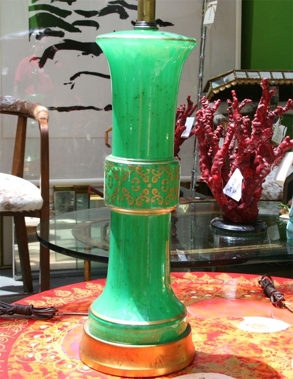 20th Century Pair of Green Murano Table Lamps