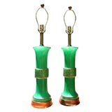 Pair of Green Murano Table Lamps