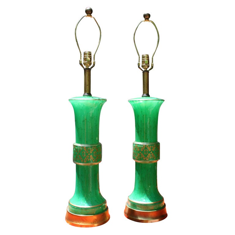 Pair of Green Murano Table Lamps