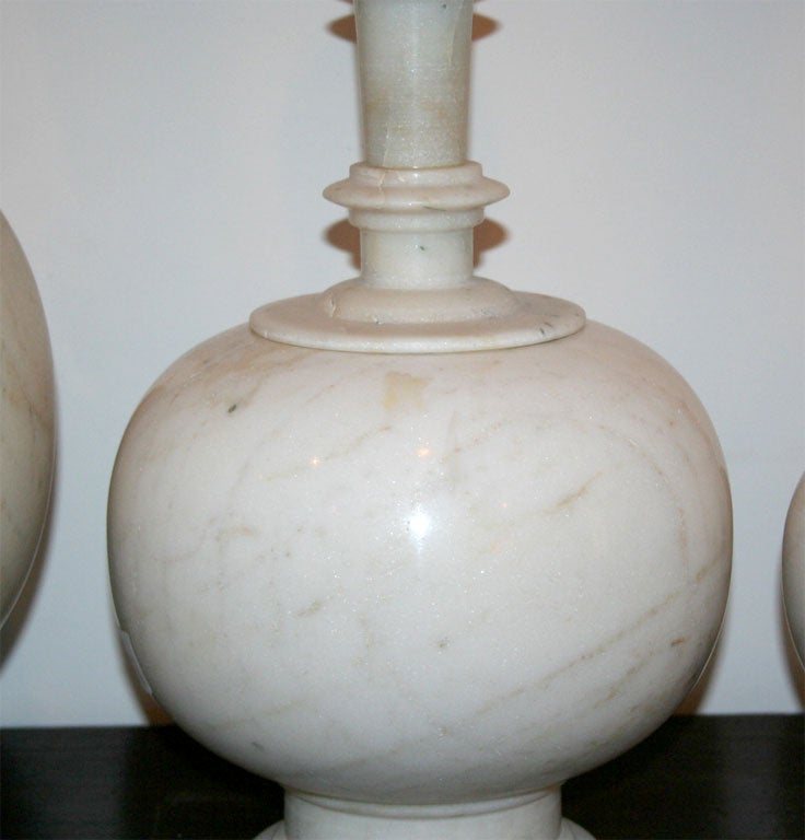 Contemporary White Marble Fluted Neck Vessel with Cap