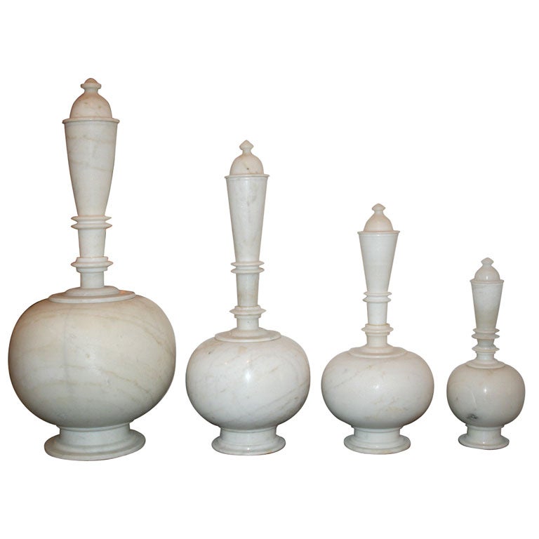 White Marble Fluted Neck Vessel with Cap