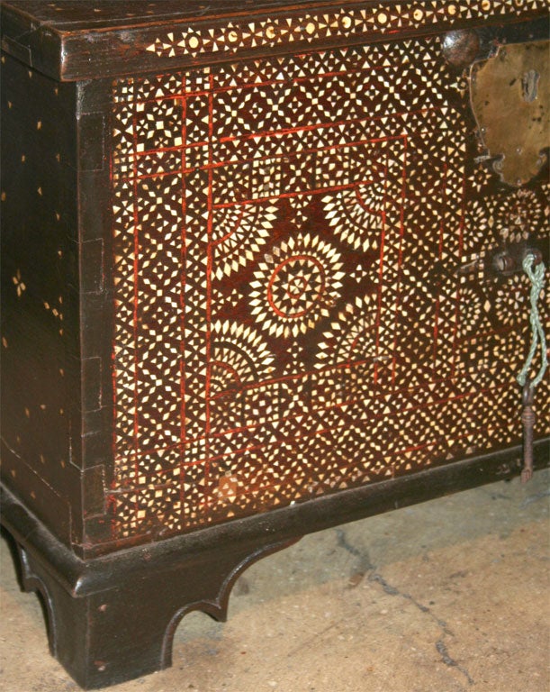 A  west Java Dowry Chest with inlay & metal studs. In Good Condition In New York, NY