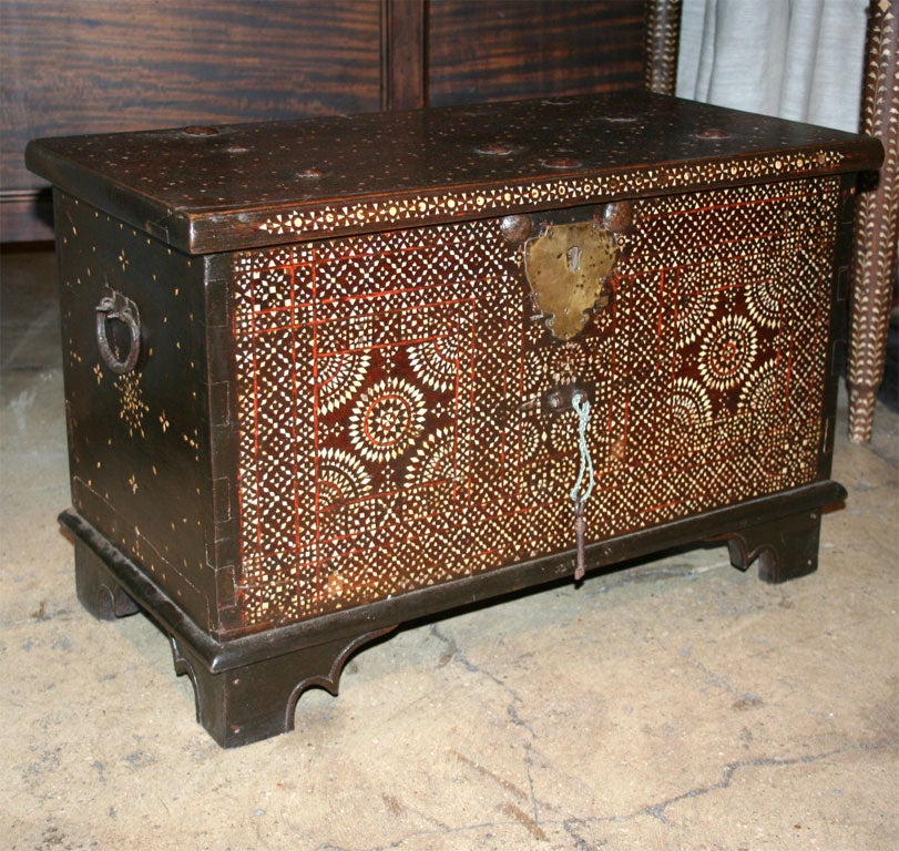 20th Century A  west Java Dowry Chest with inlay & metal studs.