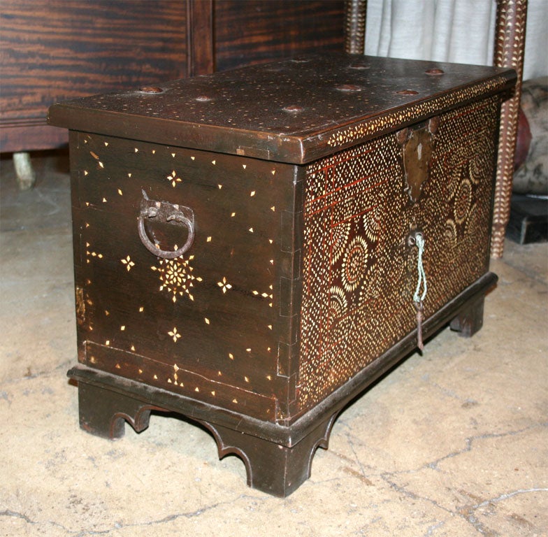 Wood A  west Java Dowry Chest with inlay & metal studs.