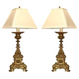 A Large Pair of Antique Candlestick Lamps
