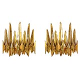 Pair of Large Brutalist Sconces Attributed to Harry Weese