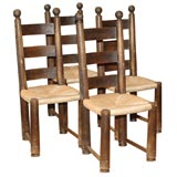 Oak set of 8 chairs, in the style of Charlotte Perriand