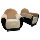 Pair of Mohair & Ebonized Walnut Art Deco Club Chairs