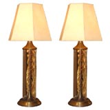 Pair of French Bronze-Patinated Brass and Glass Hurricane Lamps