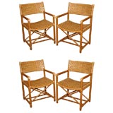 Set of Four McGuire "Antalya" Rawhide and Rattan Armchairs
