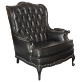 Floral Lounge Chair in Black Vinyl