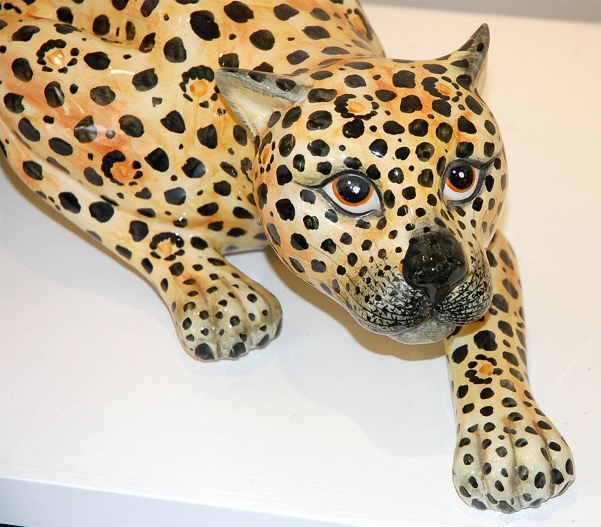 20th Century 1920's Italian Ceramic Leopard Statue