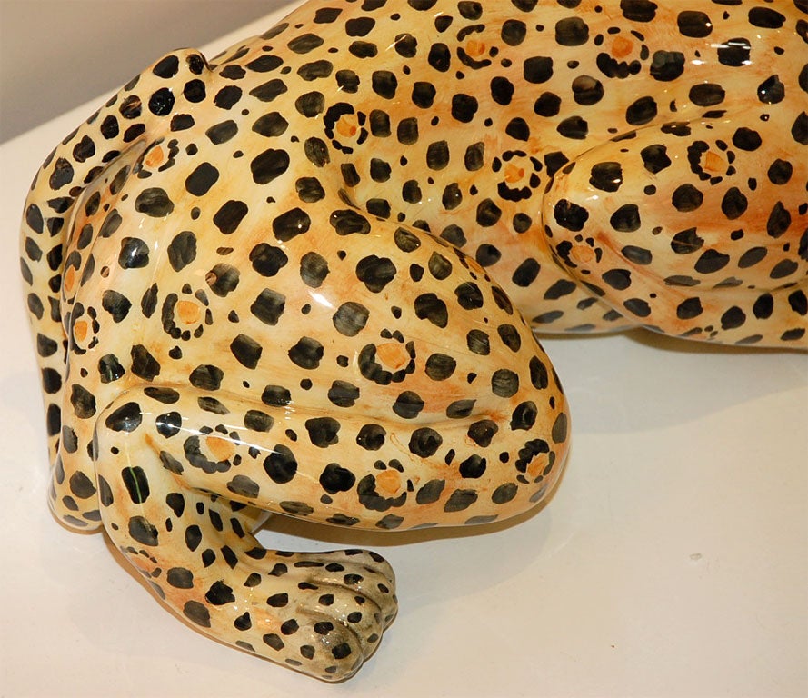 1920's Italian Ceramic Leopard Statue 1