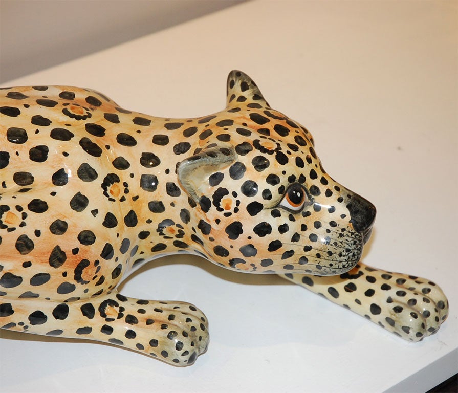 1920's Italian Ceramic Leopard Statue 2