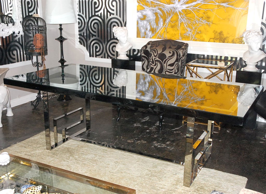 Versace "Unique" Dining Table, Black Enamel and Chrome
