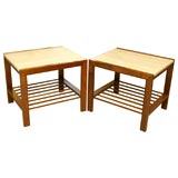 pair of  travertine top end tables.