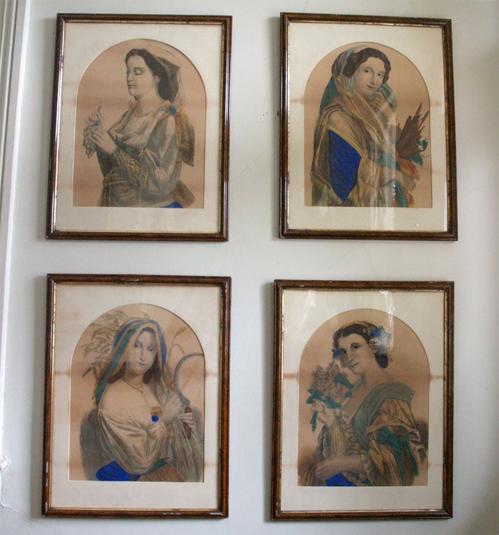 4 old prints depicting the seasons