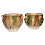 Pair of Glazed Terra-Cotta Urns