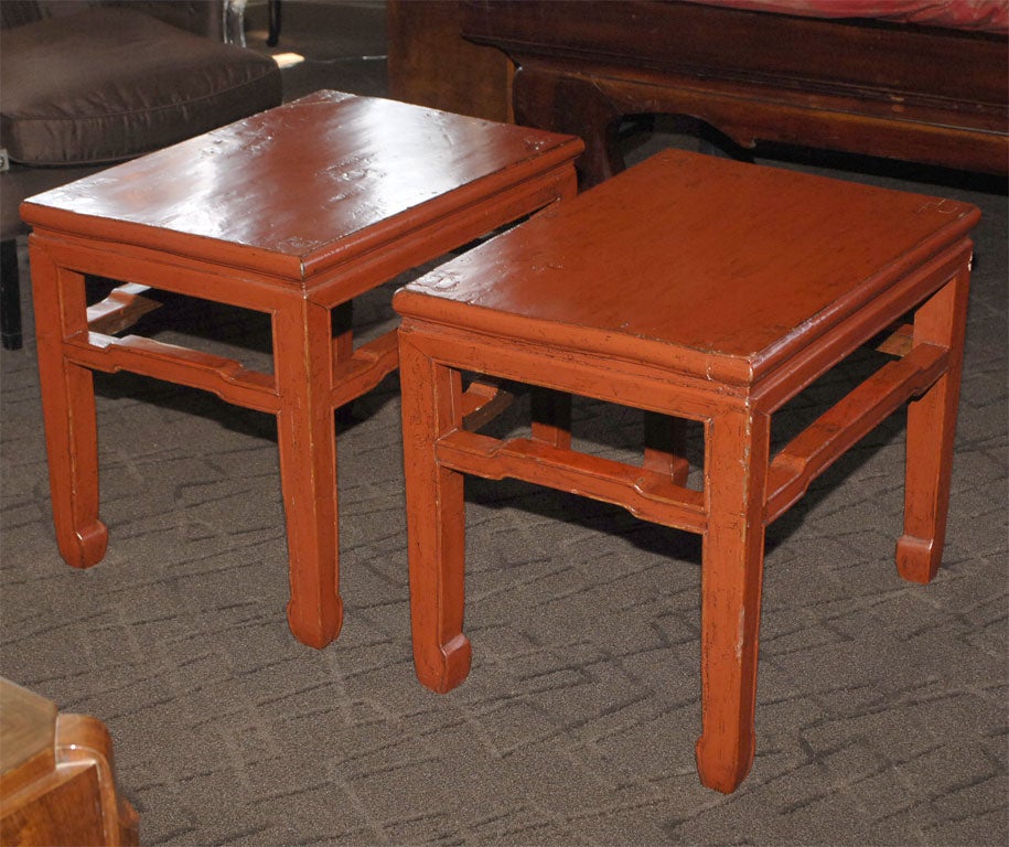 Pair of Red Lacquered Side Tables