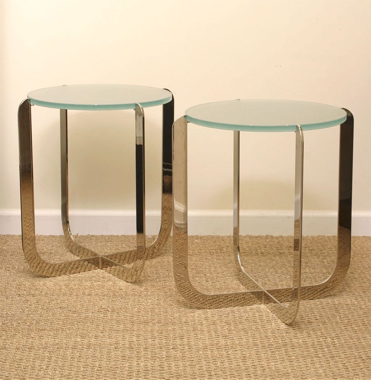 Pair of Round Nickel Silver and Glass End Tables  SALE 25% OFF