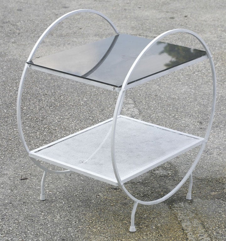 20th Century Mid-Century Modern Wrought Iron Outdoor Bar Cart with Smoked Black Glass Top
