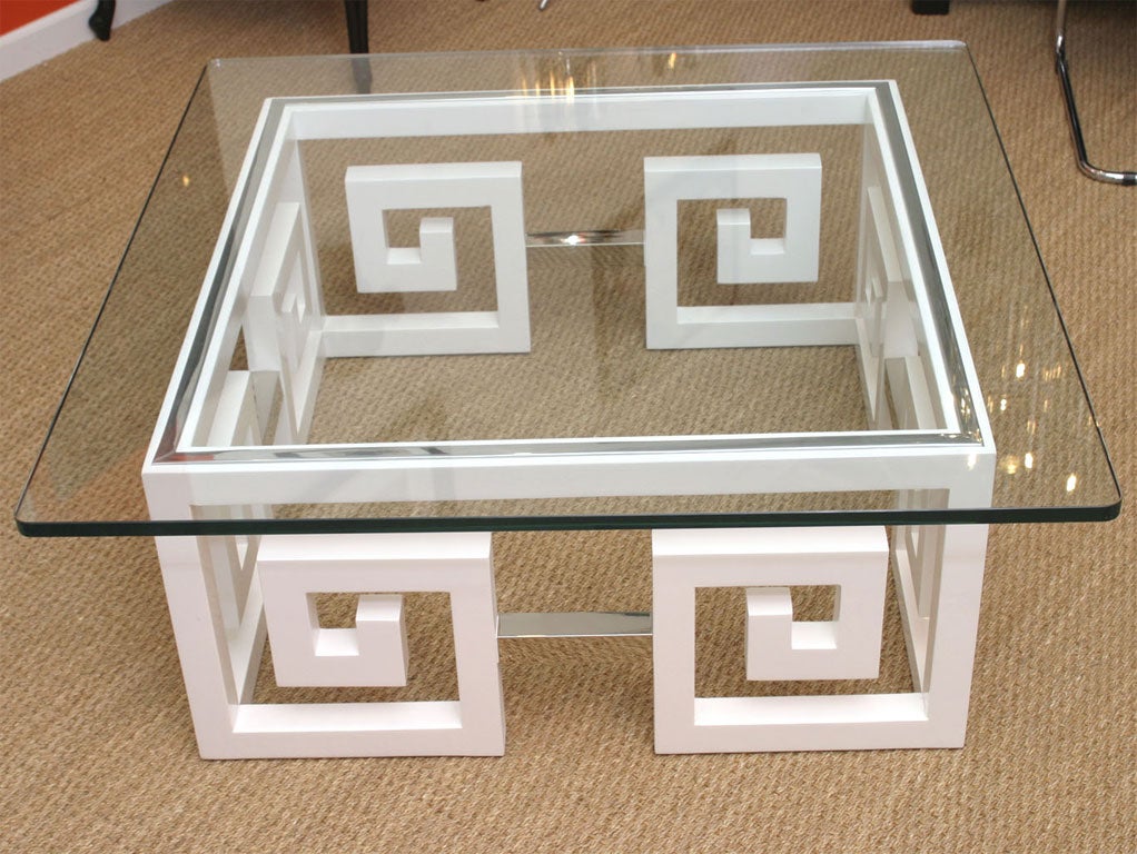 20th Century Greek Key Cocktail Table with Glass Top SALE 20% OFF