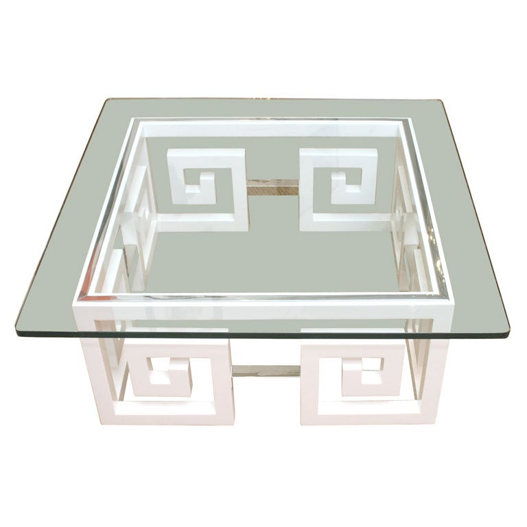 Greek Key Cocktail Table with Glass Top SALE 20% OFF