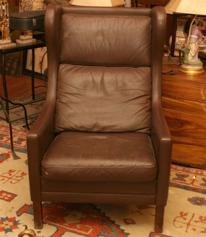 Brown Leather Wing Back Armchair