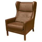 Brown Leather Wing Back Armchair