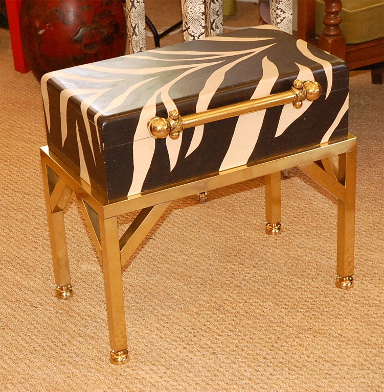Painted Zebra Chest on Brass Stand.