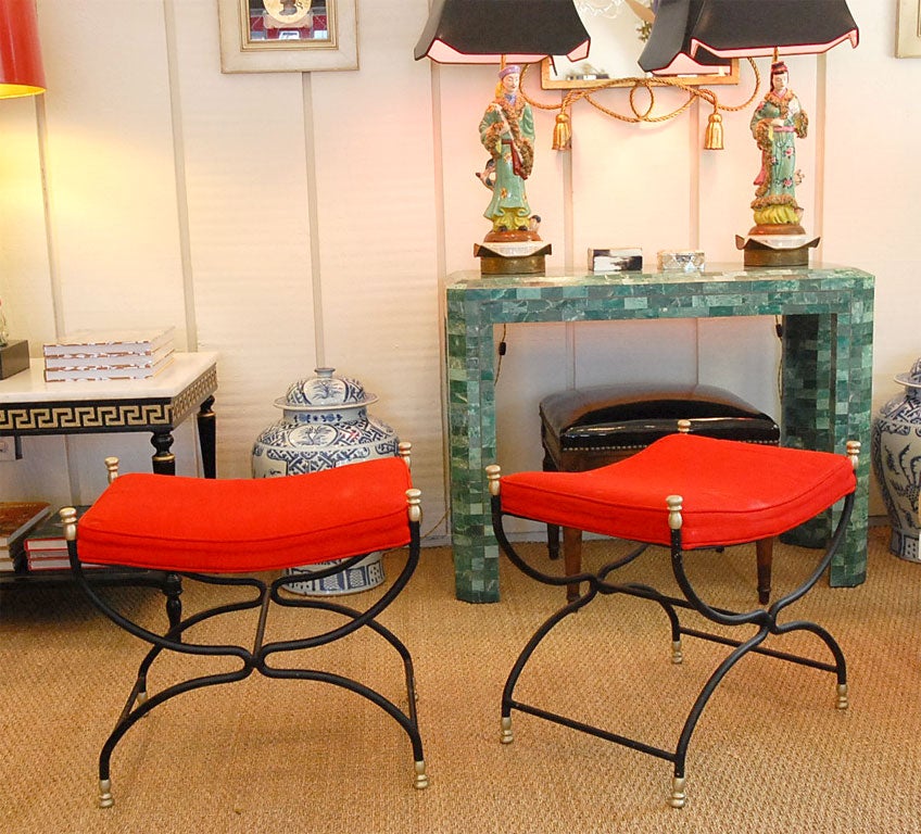 Pair of Red Iron X-Stools