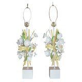 Italian Pair of Metal Flower Lamps
