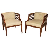 Pair 1940s Lattice Tub Chairs