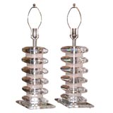Pair of Stacked Lucite Diamond Block Lamps