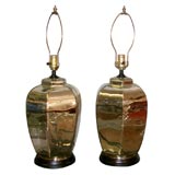 Pair of Hexagonal Mercury Glass Lamps