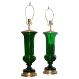 Vintage Pair of Green Murano Glass Lamps