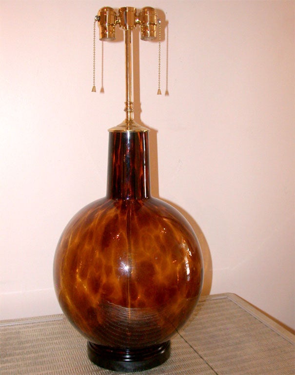 American LARGE PAIR OF TORTOISE SHELL BLOWN GLASS LAMPS