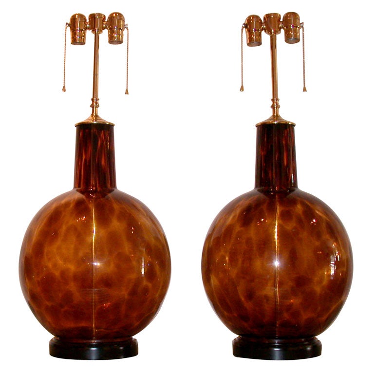 LARGE PAIR OF TORTOISE SHELL BLOWN GLASS LAMPS