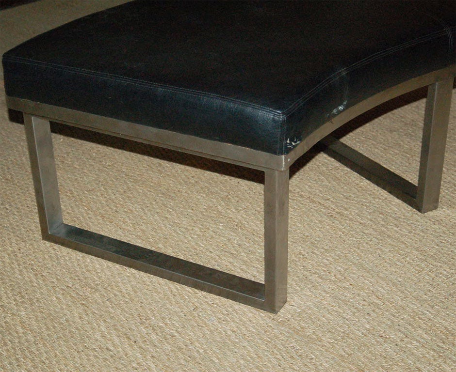 Mid-20th Century Curved Leather and Chrome Bench