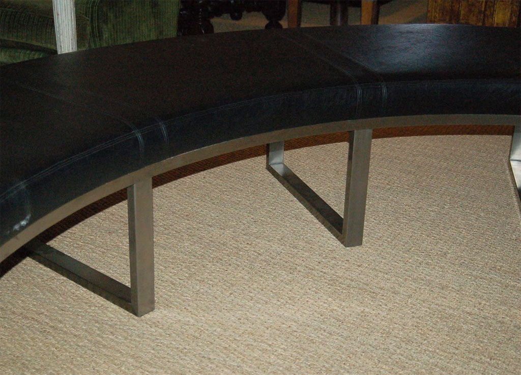 Curved Leather and Chrome Bench 1