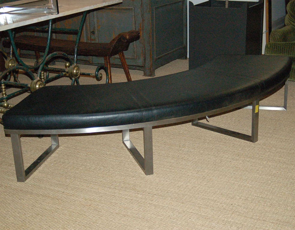 Curved Leather and Chrome Bench 3