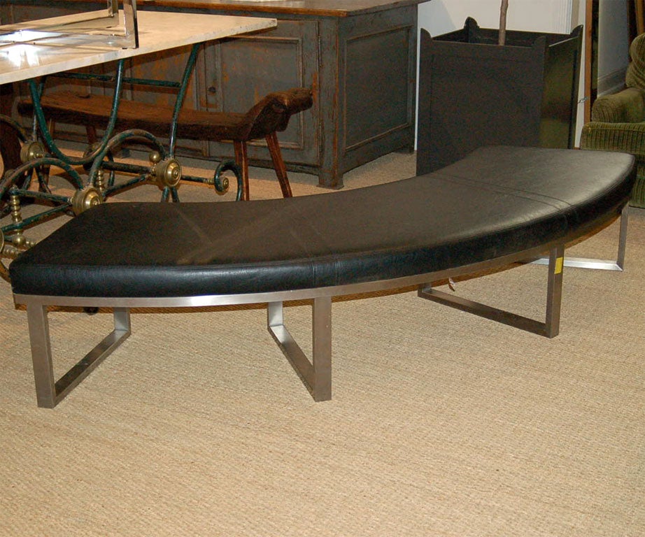 Curved Leather and Chrome Bench 4